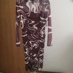 Nine West Purple/Brown Swirl Long Sleeve Dress